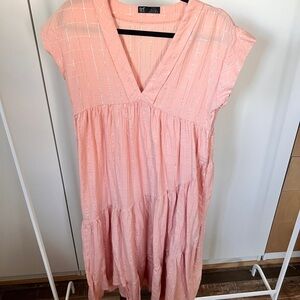 Zara Light Pink Midi Dress with Silver Stripes